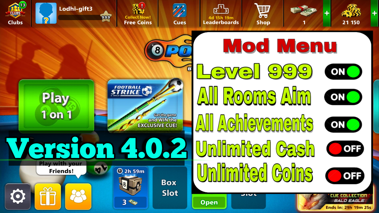 Download 8 Ball Pool Mod Apk 4 0 2 Level 999 Extended Stick Guideline