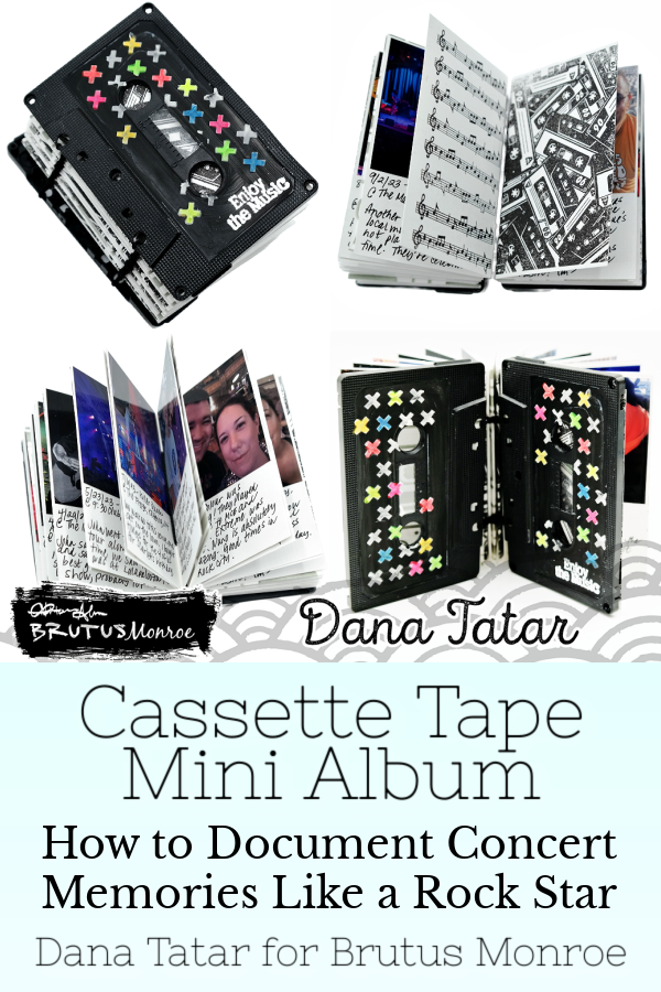 Document your concert memories like a rockstar in this Coptic stitch bound cassette tape mini album with stenciled, stamped, and embossed details.