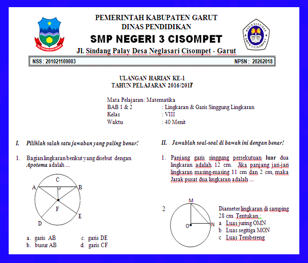 Sekolah Berbagi Contoh Soal Ulangan Harian Matematika Kelas 8