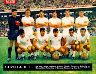 SEVILLA C. F. - Sevilla, España - Temporada 1967-68 - Rodri, Isabelo, Pazos, Costa, Toni y Achúcarro; Polo, Eloy I, Bergara, Fernando Redondo y Eloy II - SEVILLA C. F 0 CLUB ATLÉTICO DE MADRID 2 (Gárate y Collar) - 12/11/1967 - Liga de 1ª División, jornada 8 - Sevilla, estadio Ramón Sánchez Pizjuán