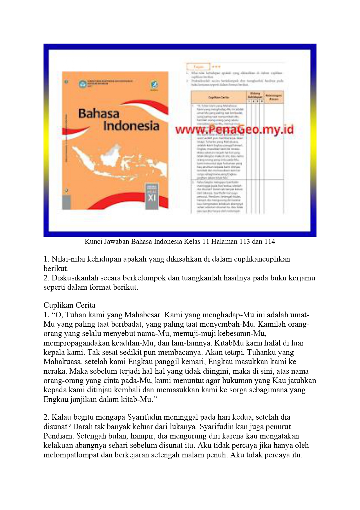 Kunci Jawaban Bahasa Indonesia Kelas 11 Halaman 113 dan 114
