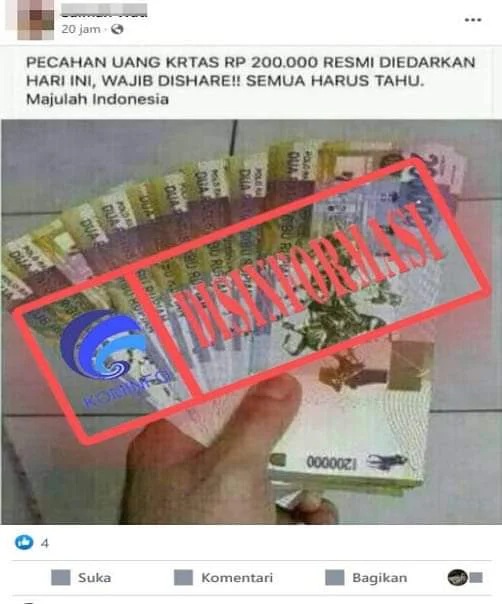 Beredar Hoax Foto Uang Kertas Rp200 Ribu