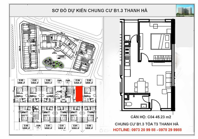 Sơ đồ mặt bằng chi tiết căn hộ C04 tòa T3 chung cư B1.3 Thanh Hà