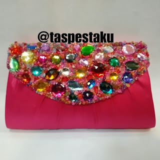 Handmade Tas Pesta Cantik Pink Fanta Full Payet Batu