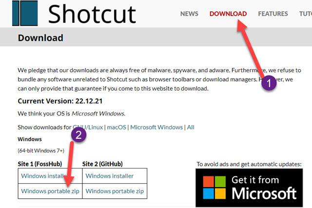 scaricare la versione portatile di shotcut