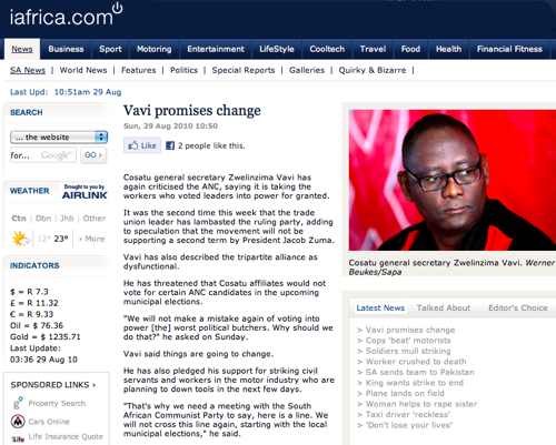 Vavi promises change and Regrets Supporting Zuma