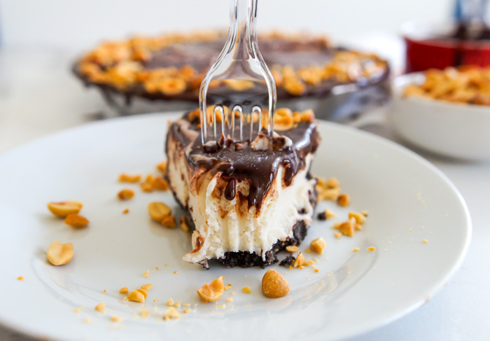 Peanut Buster Parfait Pie with bite