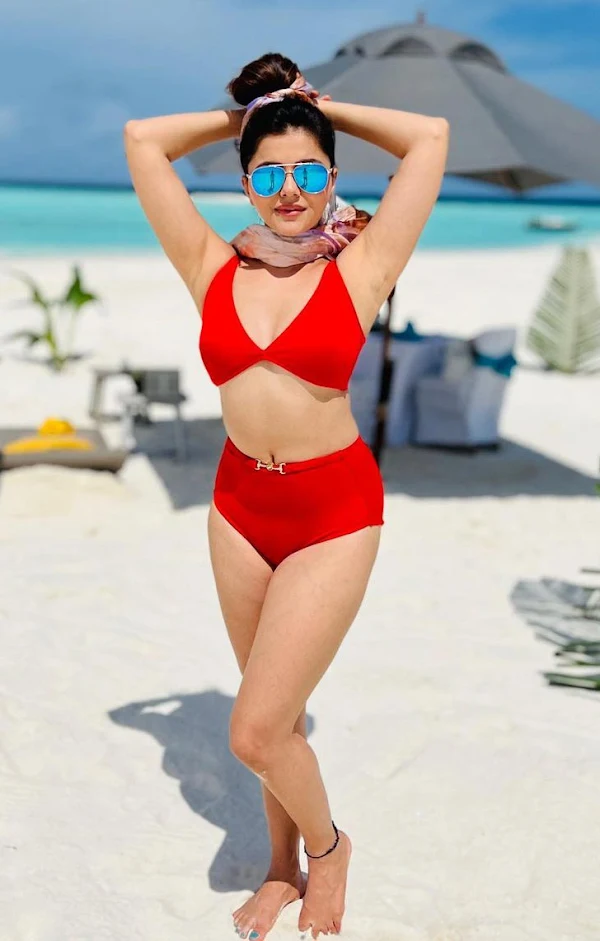rubina dilaik red bikini bigg boss hot contestant