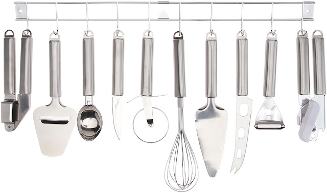 Barre de Support d'Ustensiles Cuisine 10 Pièces Inox + ustensiles pas cher