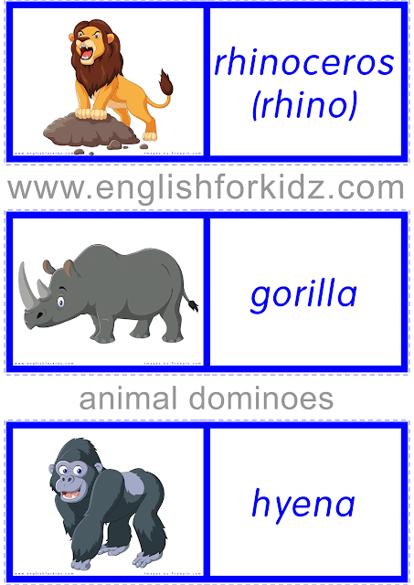 Printable African animals dominoes - English ESL worksheets