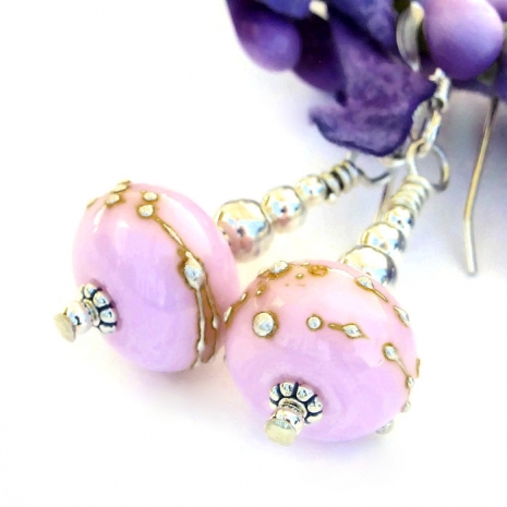 pink lampwork earrings gift for women