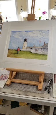 Pemaquid Point Lighthouse Walk 9" x 12" watercolor, a recent art commission.