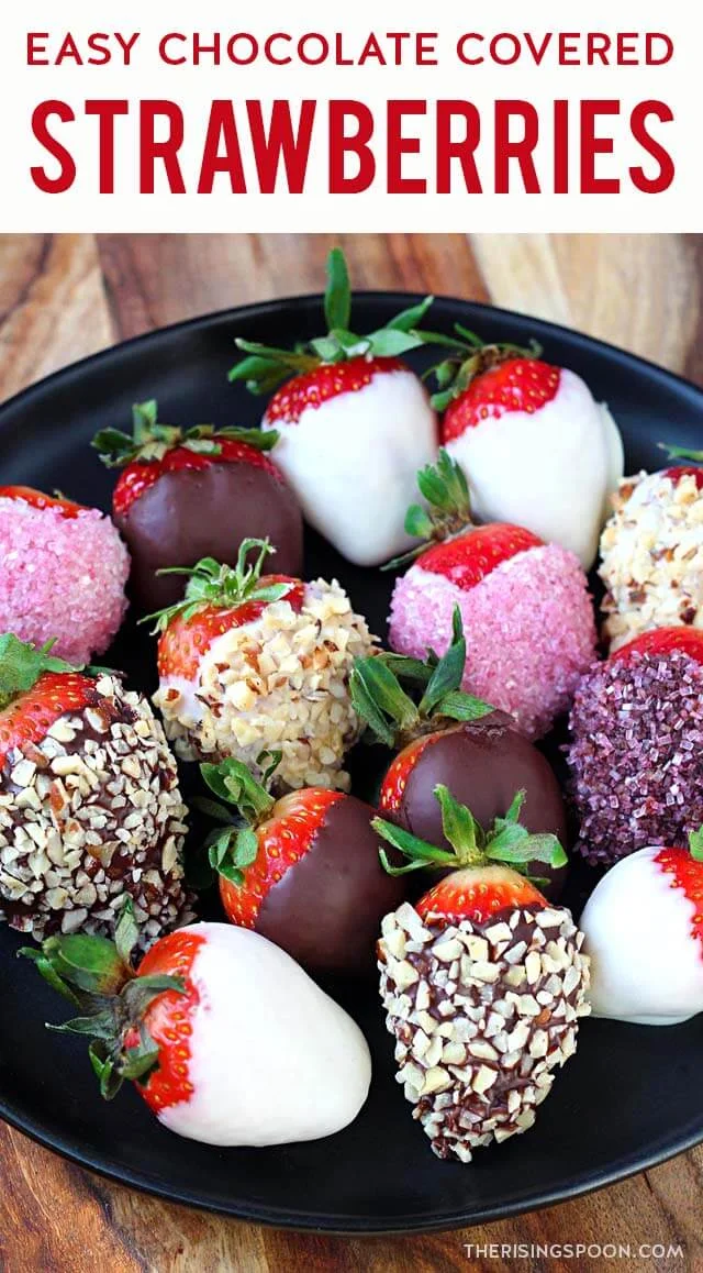 Need a quick & easy dessert? Make a batch of decadent chocolate covered strawberries with simple, budget-friendly ingredients from your pantry. Dipped fruit looks super fancy, but is so easy to fix at home. Pair it with fresh flowers for a thoughtful food gift that's perfect for holidays (like Valentine's Day or Galentine's Day), birthdays, or anniversaries.