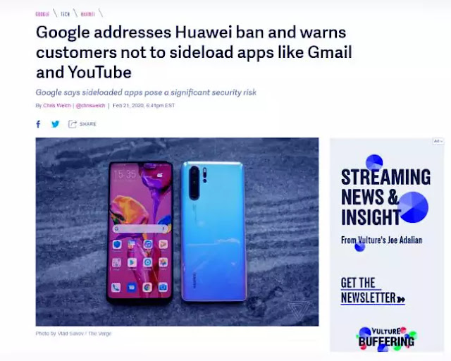 Google is warning Huawei users not to sideload Google apps. Huawei P40 Pro won't have Google apps and services.