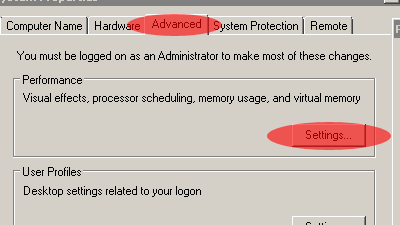 windows advance virtual setting