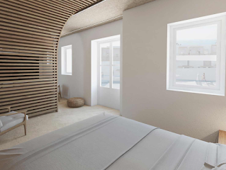 Suite's internal space of a Mykonos hotel with private pool