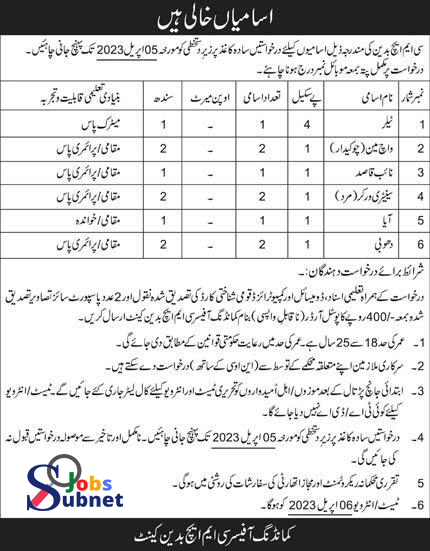 Combined Military Hospital CMH Badin Jobs 2023 For Sindh