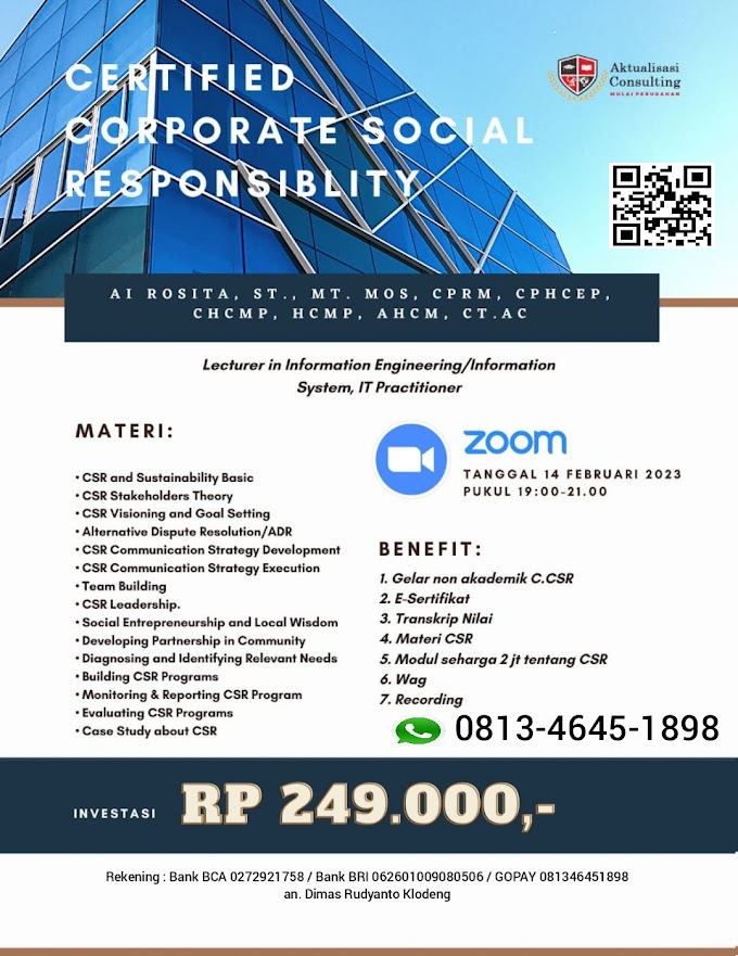 WA.0813-4645-1898 | Certified Corporate Social Responsibility (C.CSR) 14 Februari 2023