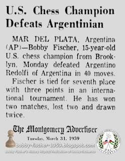 U.S. Chess Champion Bobby Fischer Defeats Argentinian