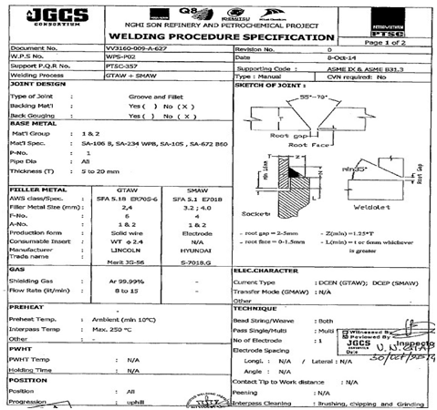 eg : Piping welding procedure specification (1 of 2) 