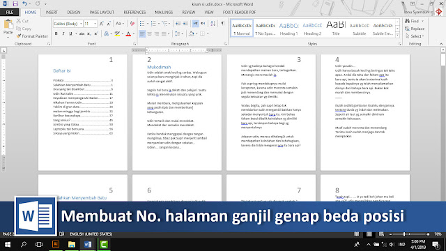 Cara membuat nomor halaman genap dan ganjil beda posisi di word + video