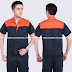 Đồng phục công nhân ngắn tay khóa kéo màu xanh đen phối cam