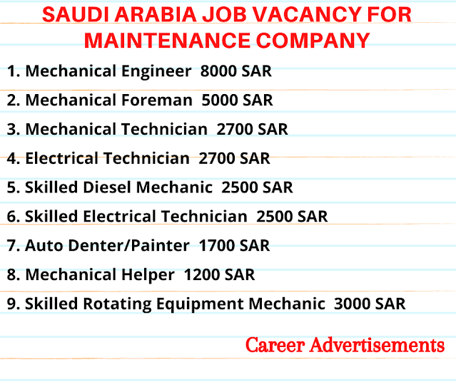 Saudi Arabia job vacancy for Maintenance Company