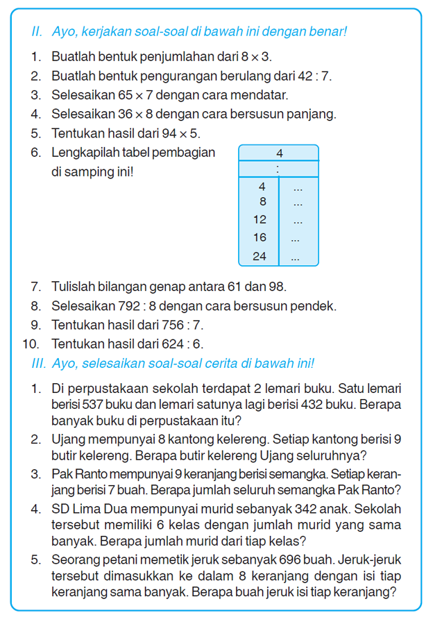 Kumpulan Soal Matematika: Soal Ulangan Harian Matematika Kelas 3 SD \u0026quot;Operasi Hitung Perkalian 