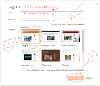 Blogger me new blog bnane ke liye is option me title ,address and template choose karo