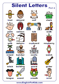 Silent letters list of words - printable English worksheets