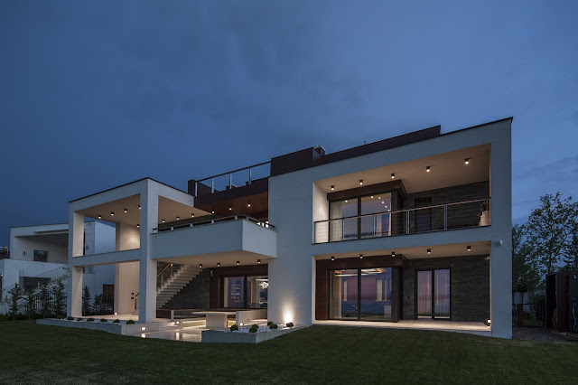 Modern home and lights at the dusk 