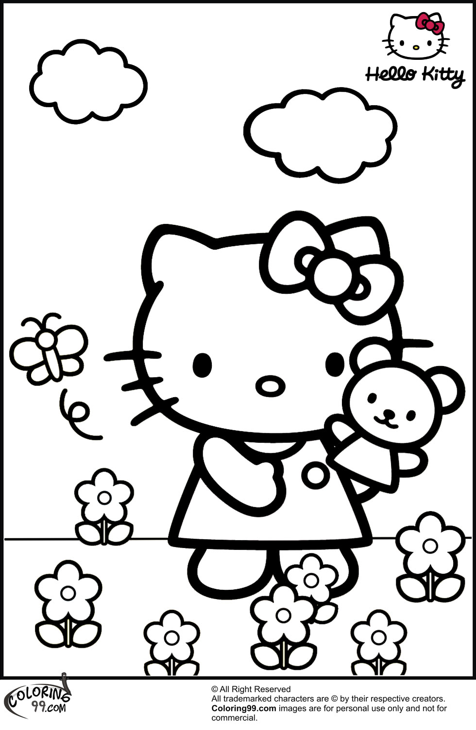 hello kitty in the garden coloring pages