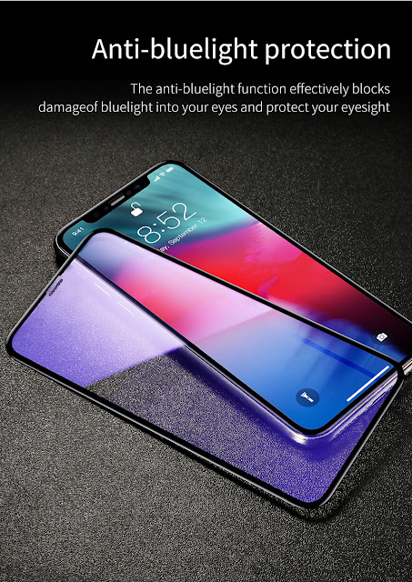 Baseus 0.3mm Full Glass Clear/Anti Blue Ray Light Scratch Resistant Tempered Glass Screen Protector For iPhone XS Max