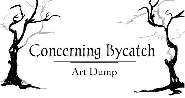 Concerning Bycatch: Art Dump - Two spooky Super Mario trees with eyes