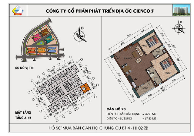 Mặt Bằng Căn Hộ 20 Chung Cư B1.4 HH02-2B Thanh Hà