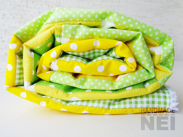 Handmade Nel: Пачуърк одеяло с полар за бебе "Жълто-зелено"