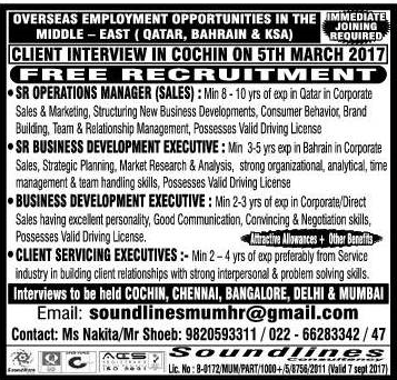 Qatar, Bahrain & KSA Job Vacancies - free recruitment
