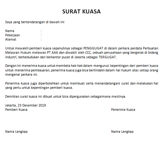 Contoh Surat Kuasa Khusus (via: suratresmi.id)