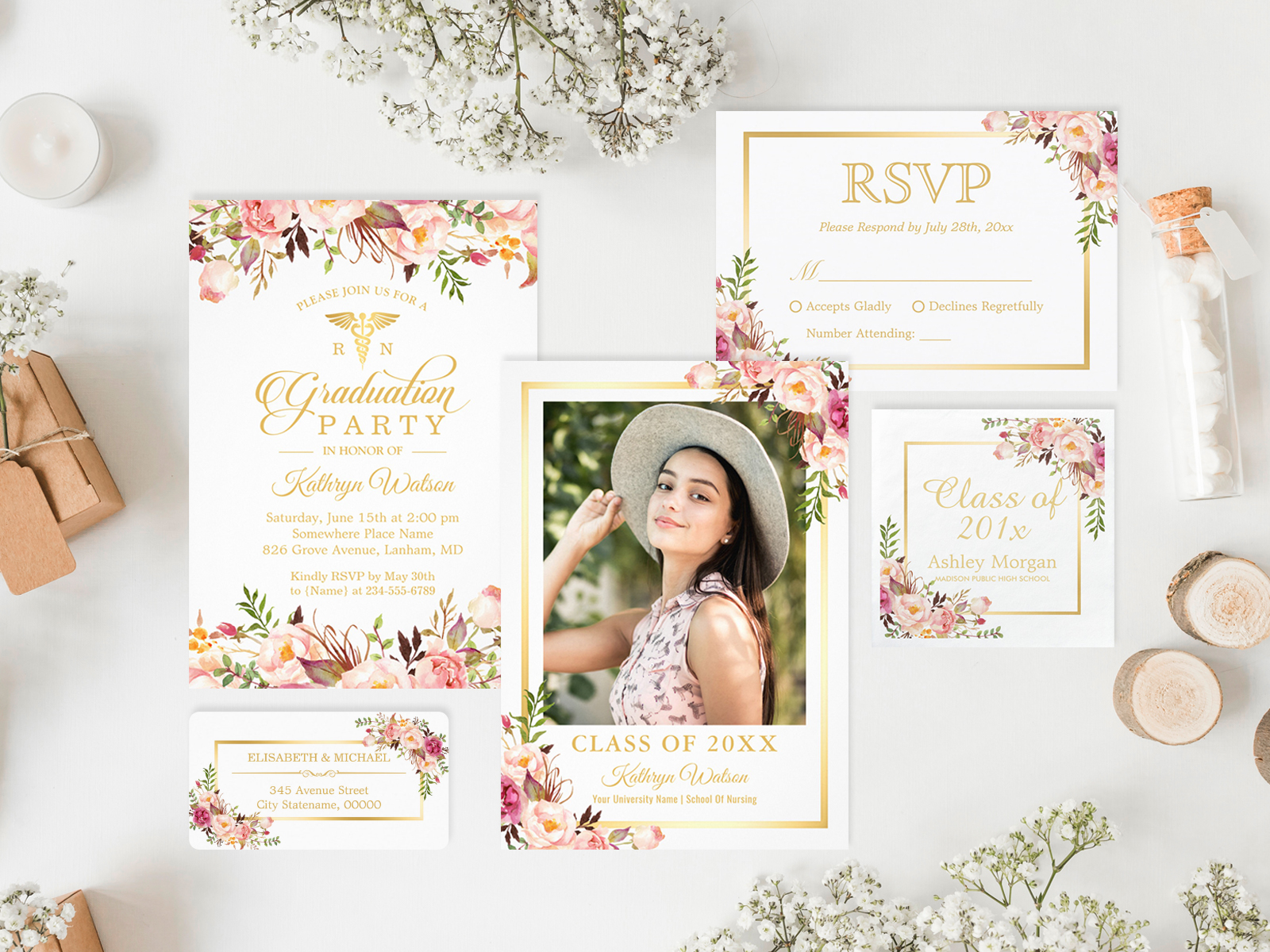 Nursing school Graduation Invitations and Matching Stationery sets