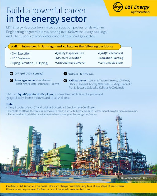 L&T Energy Hydrocarbon Walk In Interview For Oil and Gas Sector