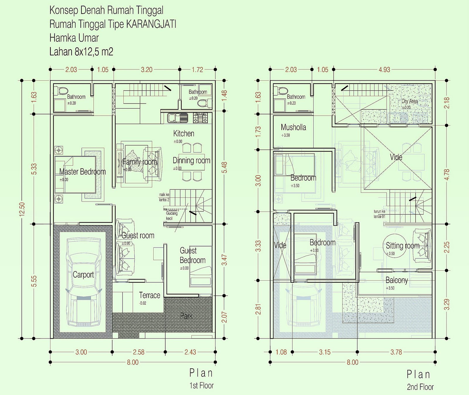 Denah Rumah Minimalis 2 Lantai Luas Tanah 100m2 Desain Rumah