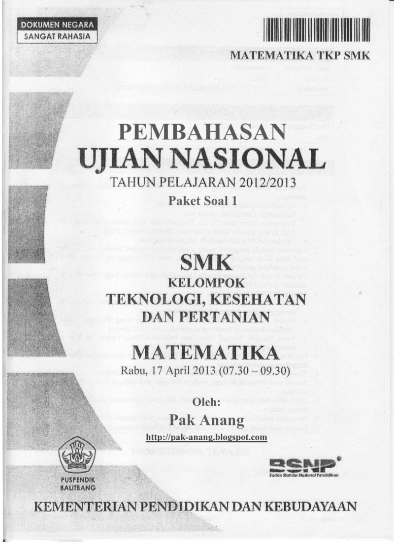 Pembahasan Soal Un Matematika Smk Tkp 2013 (Trik Superkilat) (Paket 1)