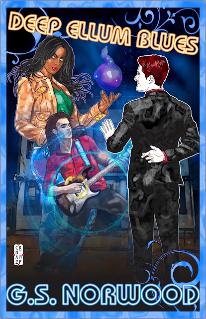 The cover for “Deep Ellum Blues” depicts a pivotal moment in the story, featuring Miz Eddy, Nick, and between them Mudcat, who is playing his guitar. The novelette by G. S. Norwood should be available from Weird Sisters Publishing on Amazon, starting September 30, 2020.