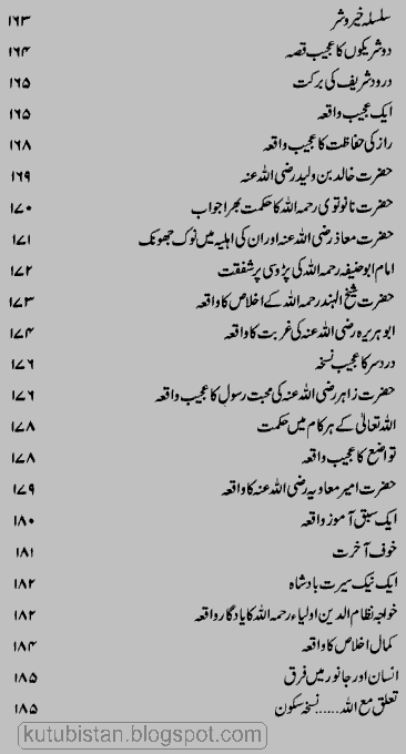Contents of the Urdu book Yadgar Waqiat by Mohammad Ishaq Multani