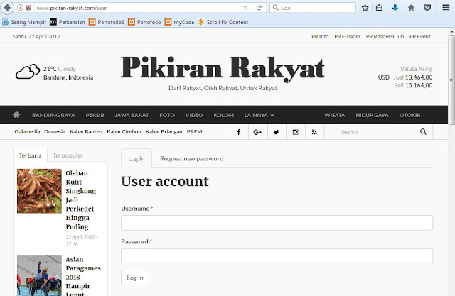 tampilan login website harapan rakyat yang menggunakan drupal