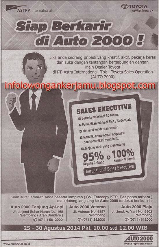 Lowongan Kerja Sales Executive - Auto 2000 | Palembang ...