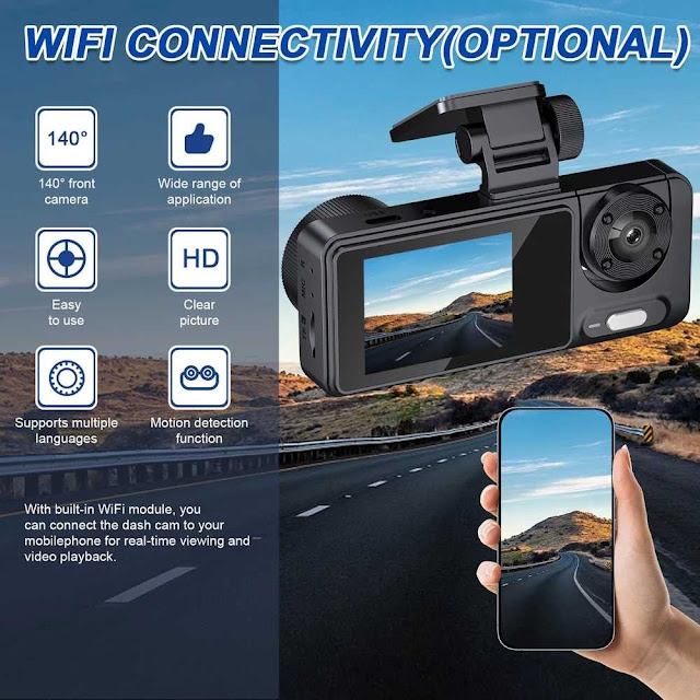 3 Cameras Dash Cam Multi-Language Clear Car Rearview Mirror(without WiFi) Car Video Recording Camcorder Wide Angle Car Camera Recorder Auto Safety Driving Recorder