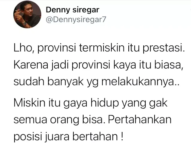 Denny Siregar Cuit Aceh Provinsi Termiskin, Netizen Ngamuk