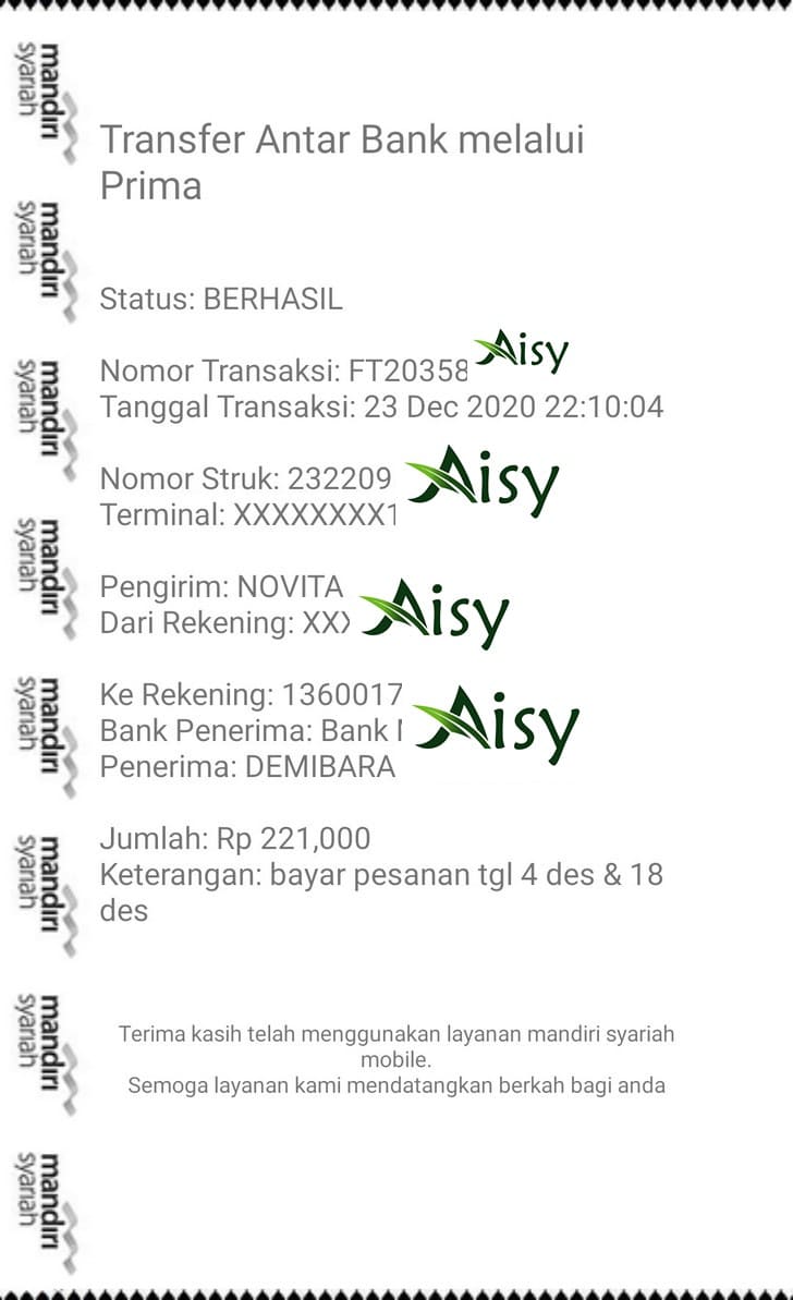 Bukti Transfer Pembayaran Catering Desember 2020