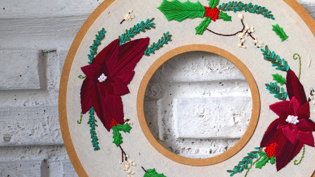 COMO BORDAR CORONA NAVIDEÑA CON DOBLE BASTIDOR double hoop embroidery tutorial